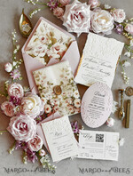 WEDDING INVITATIONS embossed invites Blush Pink Floral Wedding Invitations – Fine Art Invitations with Embossed Details, Floral Envelope Liners48