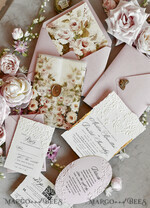 WEDDING INVITATIONS embossed invites Blush Pink Floral Wedding Invitations – Fine Art Invitations with Embossed Details, Floral Envelope Liners48