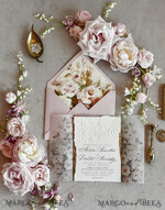 WEDDING INVITATIONS embossed invites Blush Pink Floral Wedding Invitations – Fine Art Invitations with Embossed Details, Floral Envelope Liners48