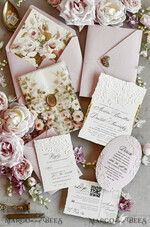 WEDDING INVITATIONS embossed invites Blush Pink Floral Wedding Invitations – Fine Art Invitations with Embossed Details, Floral Envelope Liners48