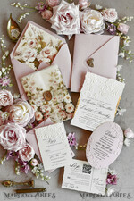 WEDDING INVITATIONS embossed invites Blush Pink Floral Wedding Invitations – Fine Art Invitations with Embossed Details, Floral Envelope Liners48