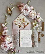 WEDDING INVITATIONS embossed invites Blush Pink Floral Wedding Invitations – Fine Art Invitations with Embossed Details, Floral Envelope Liners48
