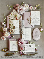 WEDDING INVITATIONS embossed invites Blush Pink Floral Wedding Invitations – Fine Art Invitations with Embossed Details, Floral Envelope Liners48