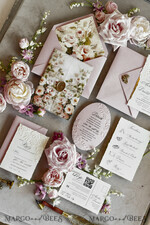 WEDDING INVITATIONS embossed invites Blush Pink Floral Wedding Invitations – Fine Art Invitations with Embossed Details, Floral Envelope Liners48