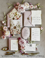 WEDDING INVITATIONS embossed invites Blush Pink Floral Wedding Invitations – Fine Art Invitations with Embossed Details, Floral Envelope Liners48