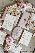 WEDDING INVITATIONS embossed invites Blush Pink Floral Wedding Invitations – Fine Art Invitations with Embossed Details, Floral Envelope Liners48