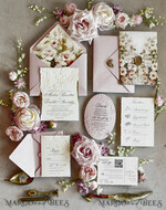 WEDDING INVITATIONS embossed invites Blush Pink Floral Wedding Invitations – Fine Art Invitations with Embossed Details, Floral Envelope Liners48
