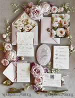WEDDING INVITATIONS embossed invites Blush Pink Floral Wedding Invitations – Fine Art Invitations with Embossed Details, Floral Envelope Liners48