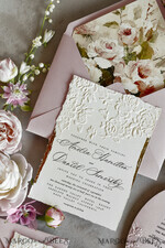 WEDDING INVITATIONS embossed invites Blush Pink Floral Wedding Invitations – Fine Art Invitations with Embossed Details, Floral Envelope Liners48