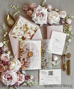 WEDDING INVITATIONS embossed invites Blush Pink Floral Wedding Invitations – Fine Art Invitations with Embossed Details, Floral Envelope Liners48