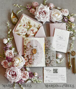 WEDDING INVITATIONS embossed invites Blush Pink Floral Wedding Invitations – Fine Art Invitations with Embossed Details, Floral Envelope Liners48