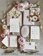 WEDDING INVITATIONS embossed invites Blush Pink Floral Wedding Invitations – Fine Art Invitations with Embossed Details, Floral Envelope Liners5