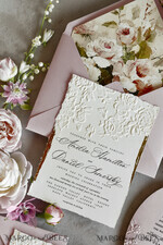 WEDDING INVITATIONS embossed invites Blush Pink Floral Wedding Invitations – Fine Art Invitations with Embossed Details, Floral Envelope Liners5