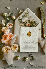 WEDDING INVITATIONS embossed invites  Wedding Invitation, Golden deboss Roses Floral Wedding Invitation, 37