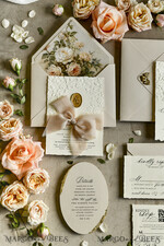WEDDING INVITATIONS embossed invites  Wedding Invitation, Golden deboss Roses Floral Wedding Invitation, 37