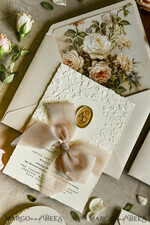 WEDDING INVITATIONS embossed invites  Wedding Invitation, Golden deboss Roses Floral Wedding Invitation, 37