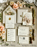 WEDDING INVITATIONS embossed invites  Wedding Invitation, Golden deboss Roses Floral Wedding Invitation, 37