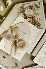 WEDDING INVITATIONS embossed invites  Wedding Invitation, Golden deboss Roses Floral Wedding Invitation, 37