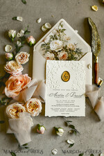 WEDDING INVITATIONS embossed invites  Wedding Invitation, Golden deboss Roses Floral Wedding Invitation, 37