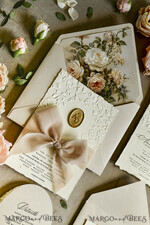 WEDDING INVITATIONS embossed invites  Wedding Invitation, Golden deboss Roses Floral Wedding Invitation, 37