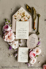 WEDDING INVITATIONS embossed invites Blush Pink Velvet Wedding Invitations – Embossed Floral Invitations with Deckled Edges, Wax Seal & Fine Art Paper33