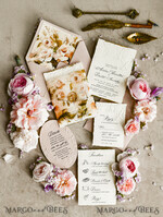 WEDDING INVITATIONS embossed invites Blush Pink Velvet Wedding Invitations – Embossed Floral Invitations with Deckled Edges, Wax Seal & Fine Art Paper33