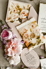 WEDDING INVITATIONS embossed invites Blush Pink Velvet Wedding Invitations – Embossed Floral Invitations with Deckled Edges, Wax Seal & Fine Art Paper33