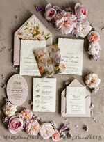 WEDDING INVITATIONS embossed invites Blush Pink Velvet Wedding Invitations – Embossed Floral Invitations with Deckled Edges, Wax Seal & Fine Art Paper33