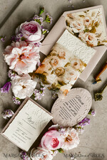 WEDDING INVITATIONS embossed invites Blush Pink Velvet Wedding Invitations – Embossed Floral Invitations with Deckled Edges, Wax Seal & Fine Art Paper33