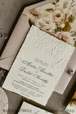 WEDDING INVITATIONS embossed invites Blush Pink Velvet Wedding Invitations – Embossed Floral Invitations with Deckled Edges, Wax Seal & Fine Art Paper33