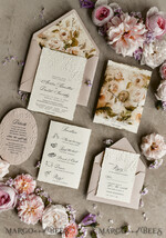 WEDDING INVITATIONS embossed invites Blush Pink Velvet Wedding Invitations – Embossed Floral Invitations with Deckled Edges, Wax Seal & Fine Art Paper33