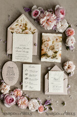 WEDDING INVITATIONS embossed invites Blush Pink Velvet Wedding Invitations – Embossed Floral Invitations with Deckled Edges, Wax Seal & Fine Art Paper33