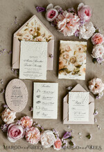 WEDDING INVITATIONS embossed invites Blush Pink Velvet Wedding Invitations – Embossed Floral Invitations with Deckled Edges, Wax Seal & Fine Art Paper33