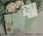 WEDDING INVITATIONS plexi acrylic mirror Sage Green Frozen Transparent Baby Breath Wedding Invitations, Elegant Garden Gypsophila Wedding Cards, Greenery Acrylic  Wedding Invites, Frosted Plexi Wedding Invitation Suite22