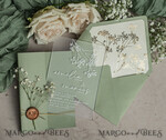 WEDDING INVITATIONS plexi acrylic mirror Sage Green Frozen Transparent Baby Breath Wedding Invitations, Elegant Garden Gypsophila Wedding Cards, Greenery Acrylic  Wedding Invites, Frosted Plexi Wedding Invitation Suite22