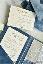 WEDDING INVITATIONS plexi acrylic mirror velvet Cover Clear Wedding Invitations, Elegant dusty blue Wedding Cards,  Acrylic Wedding Invites, Mirror Gold Plexi Invitation Suite25
