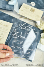 WEDDING INVITATIONS plexi acrylic mirror velvet Cover Clear Wedding Invitations, Elegant dusty blue Wedding Cards,  Acrylic Wedding Invites, Mirror Gold Plexi Invitation Suite25
