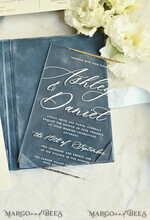 WEDDING INVITATIONS plexi acrylic mirror velvet Cover Clear Wedding Invitations, Elegant dusty blue Wedding Cards,  Acrylic Wedding Invites, Mirror Gold Plexi Invitation Suite25