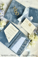 WEDDING INVITATIONS plexi acrylic mirror velvet Cover Clear Wedding Invitations, Elegant dusty blue Wedding Cards,  Acrylic Wedding Invites, Mirror Gold Plexi Invitation Suite25