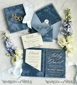 WEDDING INVITATIONS plexi acrylic mirror velvet Cover Clear Wedding Invitations, Elegant dusty blue Wedding Cards,  Acrylic Wedding Invites, Mirror Gold Plexi Invitation Suite25