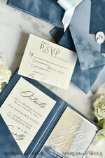 WEDDING INVITATIONS plexi acrylic mirror velvet Cover Clear Wedding Invitations, Elegant dusty blue Wedding Cards,  Acrylic Wedding Invites, Mirror Gold Plexi Invitation Suite25