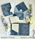 WEDDING INVITATIONS plexi acrylic mirror velvet Cover Clear Wedding Invitations, Elegant dusty blue Wedding Cards,  Acrylic Wedding Invites, Mirror Gold Plexi Invitation Suite25