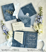 WEDDING INVITATIONS plexi acrylic mirror velvet Cover Clear Wedding Invitations, Elegant dusty blue Wedding Cards,  Acrylic Wedding Invites, Mirror Gold Plexi Invitation Suite25