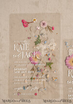 WEDDING INVITATIONS plexi acrylic mirror Blush Pink Clear real flowers Wedding Invitations, Elegant Garden  pampass gras Wedding Cards, Velvet  transparent  Wedding Invites,  Wedding Invitation Suite18