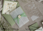 WEDDING INVITATIONS plexi acrylic mirror Sage Green Frozen Transparent Baby Breath Wedding Invitations, Elegant Garden Gypsophila Wedding Cards, Greenery Acrylic  Wedding Invites, Clear Plexi Wedding Invitation Suite15