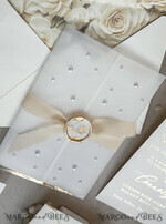 WEDDING INVITATIONS plexi acrylic mirror Ivory Beaded Wrapping Wedding Invitations, Elegant Clear Acrylic Wedding Cards, Plexi Transparent Wedding Invites, Wedding Invitation Suite with Pearls21