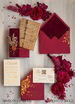 WEDDING INVITATIONS plexi acrylic mirror Burgundy Mirror gold Wedding Invitations, Elegant Garden Wedding Cards, maroon Acrylic Wedding Invites, Pampass Grass Gold Plexi Wedding Invitation Suite26