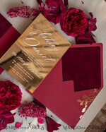 WEDDING INVITATIONS plexi acrylic mirror Burgundy Mirror gold Wedding Invitations, Elegant Garden Wedding Cards, maroon Acrylic Wedding Invites, Pampass Grass Gold Plexi Wedding Invitation Suite26