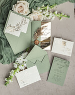 WEDDING INVITATIONS plexi acrylic mirror Sage Green Mirror gold Wedding Invitations, Elegant Garden Wedding Cards, Greenery Acrylic  Wedding Invites, Mirror Gold Plexi Wedding Invitation Suite28