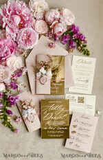 WEDDING INVITATIONS plexi acrylic mirror Gold Mirror Acrylic Wedding Invitations – Luxury Plexiglass Wedding Invitation Suite with Wax Seal & QR RSVP23